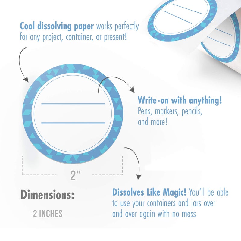 MESS Canning Labels Dissolvable Stickers for Mason Jars and More (2" Round 200/roll) Canning Supplies Washes Off in Seconds Like Magic - Jar Labels Homemade Jam, Jelly, and More (Iceberg) - Image 3